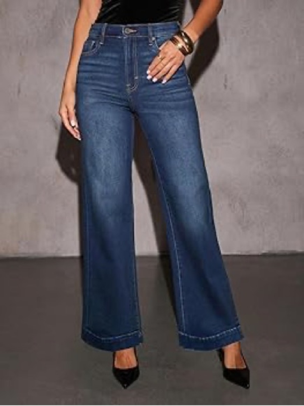 KUNMI Wide Leg Jeans High Waisted Stretchy Denim Pants Pockets Size 10